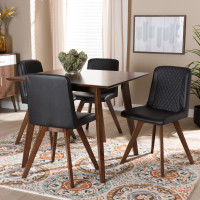 Baxton Studio LW1902G/LWM90908HL32-Black/Walnut-5PC Dining Set Pernille Modern Transitional Black Faux Leather Upholstered Walnut Finished Wood 5-Piece Dining Set